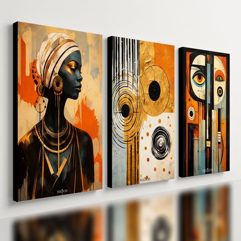 Kit 3 Quadro Decorativo Arte Africana Abstrato Moderno Casa Qualidade Premium 40x28cm