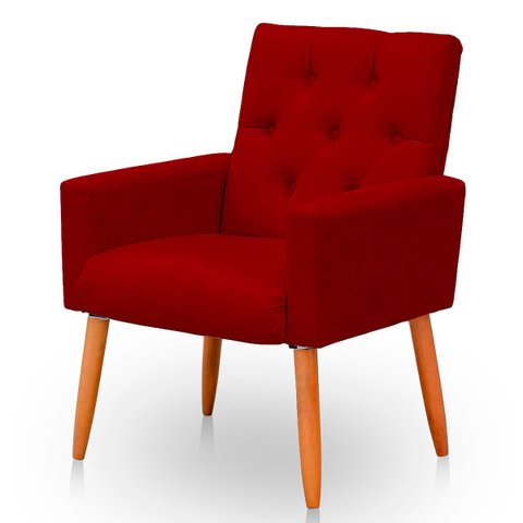 Poltrona para Sala Reforçada Confortável Íris Suede Vermelho Ads Decor Poltrona Cadeira Sala Quarto
