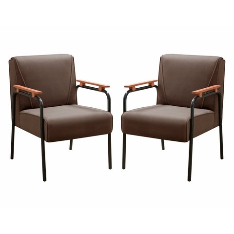 Kit 2 Poltronas Decorativas Jade Braços Fixo Para Sala De Estar, Recepção - Veludo Marrom