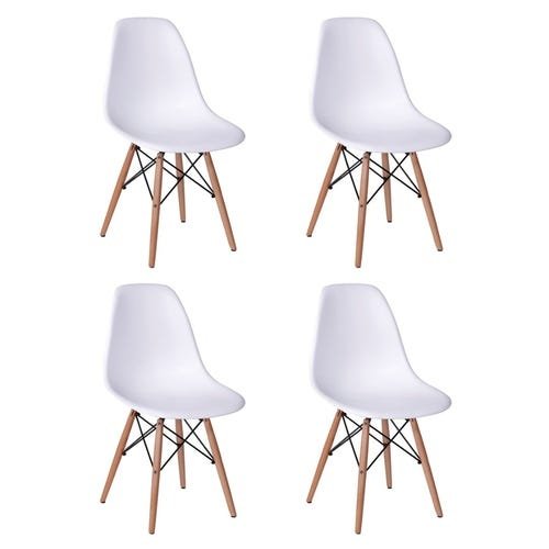 Conjunto de Mesa de Jantar Eames Eiffel Redonda 90cm Tampo de Madeira Amêndoa com 4 Cadeiras Brancas - 3