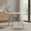 Ver imagem 1 de Mesa Eames Ferro Preto Tampo Redondo Madeira Branco 110cm