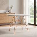 Ver imagem 1 de Mesa Eiffel Redonda 110cm Tampo de Madeira Branco com Base de Ferro Cobre