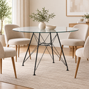 Ver imagem 1 de Mesa Sala e Jantar Eiffel Redonda 110cm Tampo de Vidro com Base de Ferro Preto