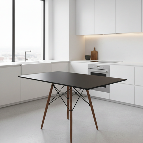 Mesa de Jantar e Sala Eiffel Wood Tampo Retangular de Madeira Preto 120cm