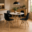 Ver imagem 1 de Conjunto de Jantar e Sala com Mesa Eames 4 Cadeiras Pretas Eiffel 90cm Base Madeira Tampo Branco