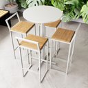 Ver imagem 1 de Conjunto Mesa Alta Bar Bistrô Redonda Branca 4 Banquetas Confort Pinus Industrial White Don Castro D