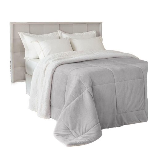 Coberdron Edredom King D. Face Sherpa Mantinha Cinza