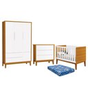 Ver imagem 1 de Dormitório Infantil Classic 3 Portas, Cômoda 3 Gavetas, Berço Branco/Savana com Pés Amadeirado e