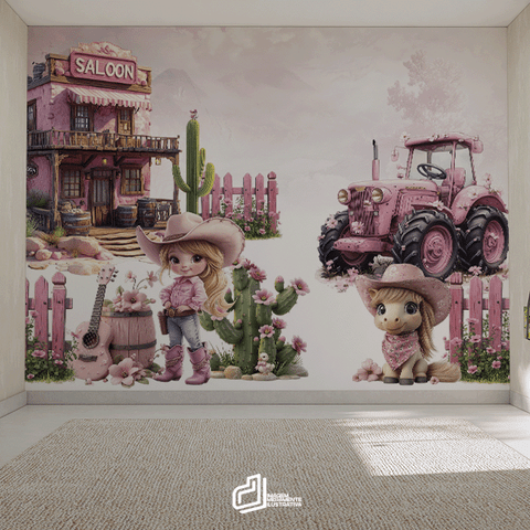 Papel de Parede Painel Velho Oeste Rosa