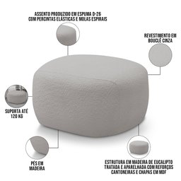 Puff Decorativo Orgânico para Sala de Estar Living Barolo L06 Bouclê Cinza - Lyam Decor - 3