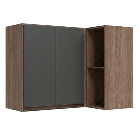 Armario Aereo de Canto 2 Portas 2 Nichos MDF 89x68 cm Kali 193641 Carvalho Toq Chumbo Nicioli
