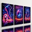 Ver imagem 1 de Kit 3 Quadro Decorativo Futebol Jogador Bola Neon Quarto Qualidade Premium Moderno 28x20cm