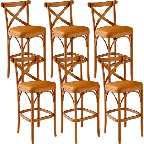 Kit 06 Banquetas Altas Cozinha Bancada Bar Sala Jantar Estofada Ávila L02 Couríssimo Whisky - Lyam L
