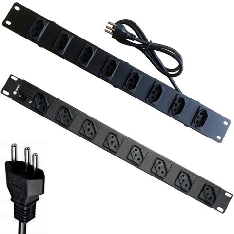 1 Regua 8 Tomadas 3 Pinos 10a + 1 Regua 8 Tomadas 3 Pinos 20a Padrao Rack Servidor