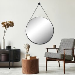 Espelho Redondo Decorativo Escandinavo Adnet 60cm + Suporte:Preto - 1