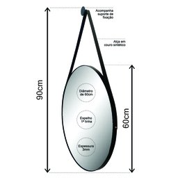 Espelho Redondo Decorativo Escandinavo Adnet 60cm + Suporte:Preto - 5