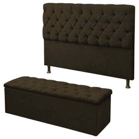 Kit Cabeceira Paris+ Calçadeira Itália Queen 160 CM Suede Marrom - D A Decor