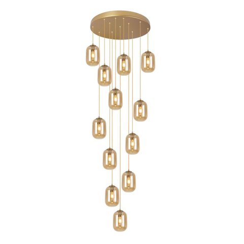 Pendente Moderno Glass 60cm 12 Vidros Âmbar C Lâmp. Led