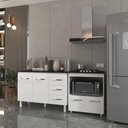 Ver imagem 2 de Balcão Armário Gabinete Bruna 118 Cm Branco com Tampo Preto e Balcão Evelyn para Cooktop 4 Bocas
