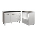 Ver imagem 1 de Balcão Armário Gabinete Bruna 118 Cm Branco com Tampo Preto e Balcão Evelyn para Cooktop 4 Bocas