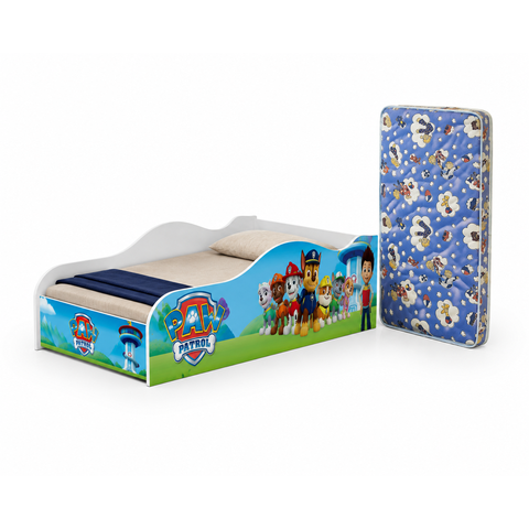 Mini Cama Infantil Adesivada Patrulha Canina MDF com Proteção Lateral e Colchão Ortobom