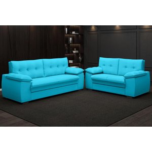 Conjunto de Sofá 2 e 3 Lugares Fixo Modena Velosuede Turquesa - Netsofás