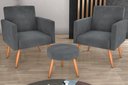 Ver imagem 1 de Kit 2 Poltronas + Puff Dallas Veludo Cinza E425 - Matrix