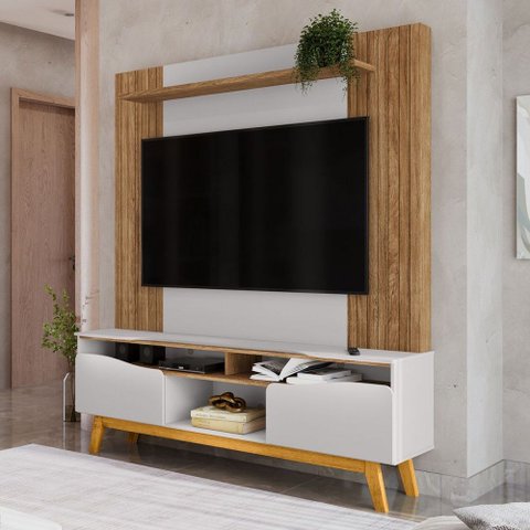 Estante para Tv até 75 Polegadas Atalaia 2 Portas Cinamomo/off White - Móveis Bechara