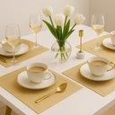 Ver imagem 7 de Jogo 2 Lugar Americano Retangular Mesa Pvc Dourado Executivo 30x45cm em Casa Tem