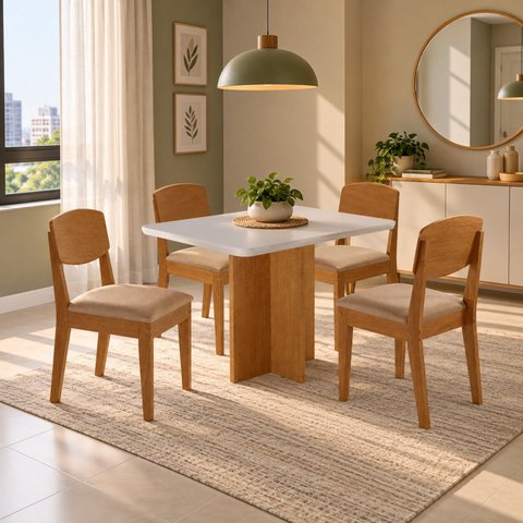 Conjunto Sala de Jantar Mesa Moscou Tp Canto Copo com 4 Cadeiras Cleo