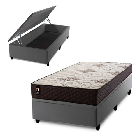 Conjunto Box Baú Allura Cinza 96x203x65 c/ Molas Ensacadas