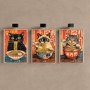 Ver imagem 2 de Kit 3 Quadro Decorativo Gato Japonês Sushi Restaurante Qualidade Premium Moderno 28x20cm