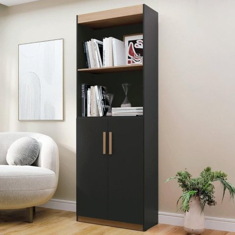 Estante Livreiro Bipartida 63cm 2 Portas Form Preto/Nature Z56 - Mpozenato