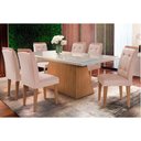 Ver imagem 1 de Conjunto: Mesa Sala Jantar Luna C/ Tampo de Vidro Canto Curvo 180x90cm e 6 Cadeiras Imperatriz