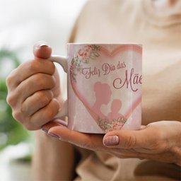 Caneca dia das maes madeira floral love - 2