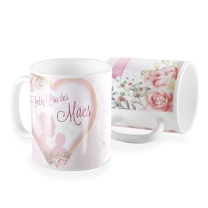 Caneca dia das maes madeira floral love