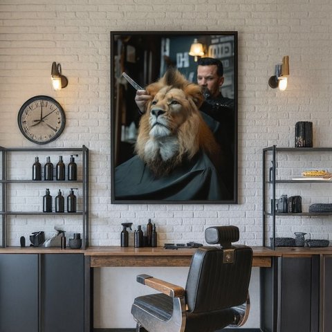 Quadro Canvas Barbearia Leão 90x60cm Mold Preta
