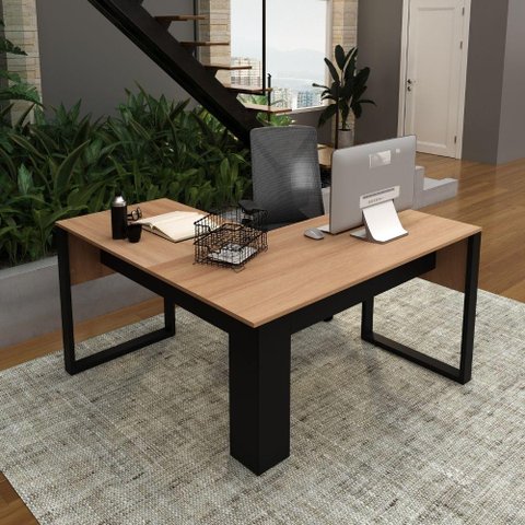 Mesa Escrivaninha para Escritório de Canto Estilo Industrial Me4181 Tecnomobili Amêndoa/preto