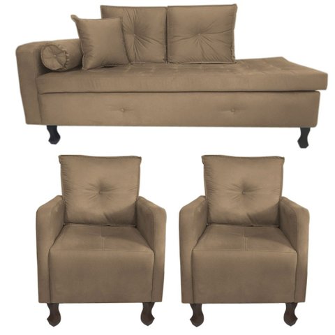 Recamier Cancun 1,40m + 2 Poltronas Anitta Suede Cappuccino - Dominic Decor