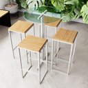Ver imagem 1 de Conjunto Mesa Alta Bar Bistrô Redonda Vidro 4 Bancos Pinus Industrial White Don Castro Decor Industr