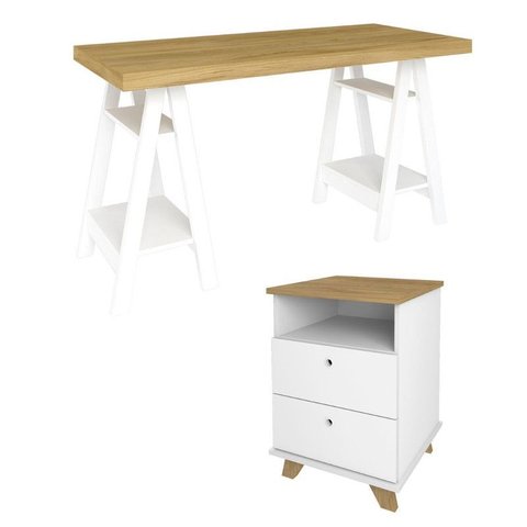 Conjunto Escritório Home: Escrivaninha 6056 + Gaveteiro 6134