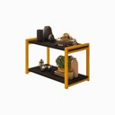 Ver imagem 1 de Mesa de Centro Lateral Canto Atenas 2 Prateleiras Mdf Estrutura de Metalon Moderna:dourado-preto