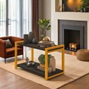 Ver imagem 2 de Mesa de Centro Lateral Canto Atenas 2 Prateleiras Mdf Estrutura de Metalon Moderna:dourado-preto