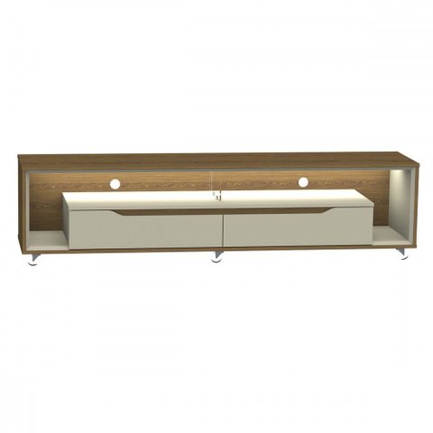 Rack para Tv até 65 Polegadas Loop 2 Gavetas com Vidro e Led Cedro/off White - Olivar Móveis