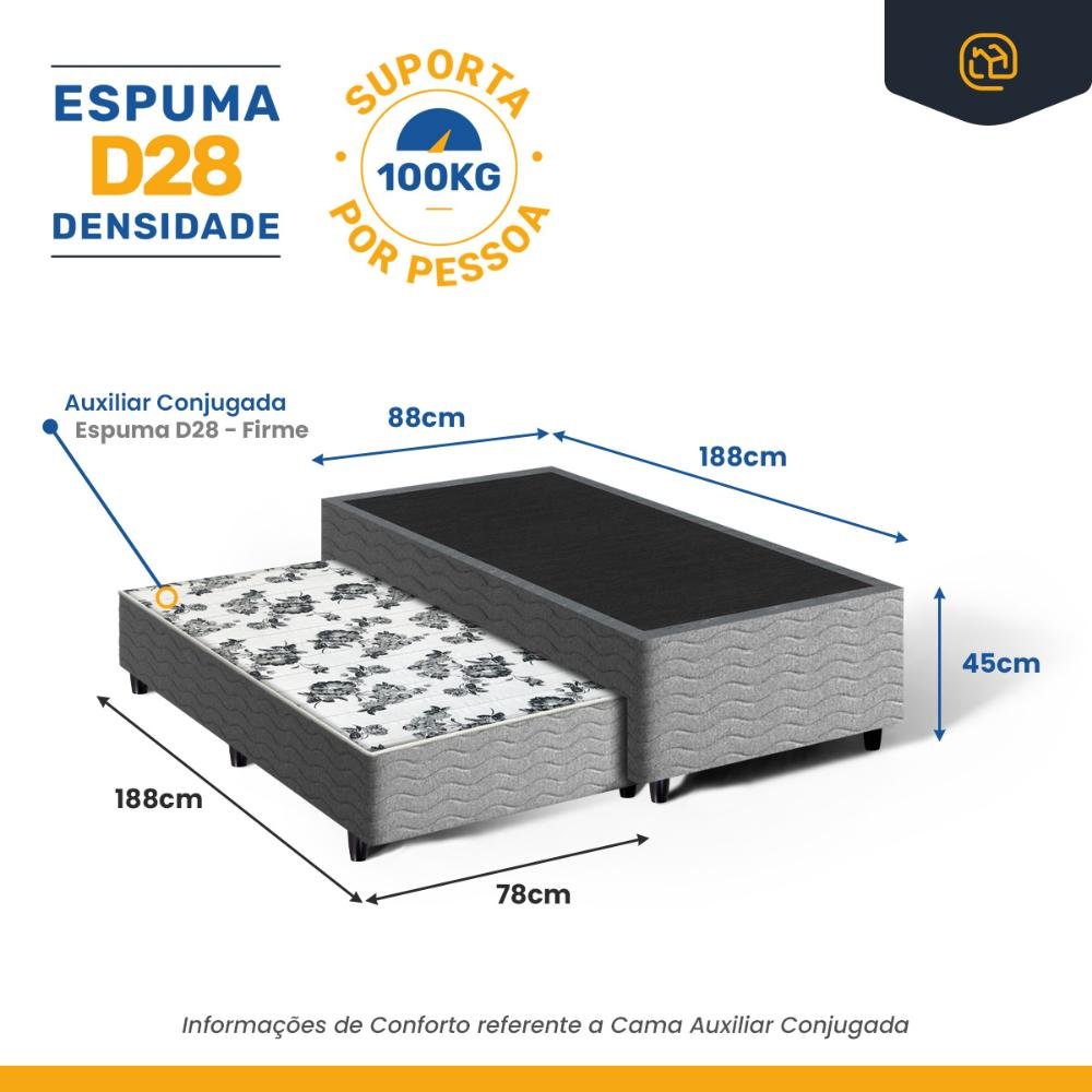 Cama Box com Auxiliar de Espuma Unique Solteiro 88cm - 2