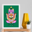 Ver imagem 2 de Quadro Esotérico Olho Grego Hamsa - Verde 33x24cm:moldura Preta