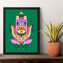 Ver imagem 1 de Quadro Esotérico Olho Grego Hamsa - Verde 33x24cm:moldura Preta