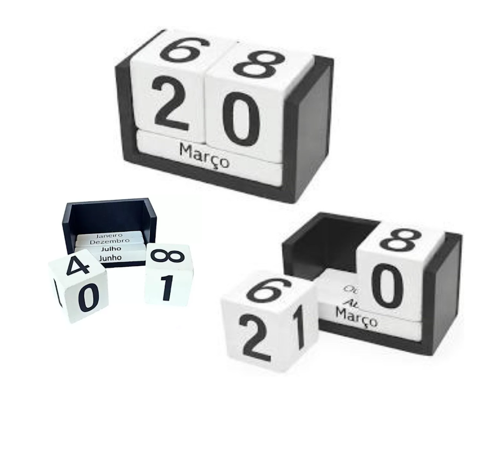 Calendário Mesa Madeira Dia Mês Importado Cubo Escritório - 1