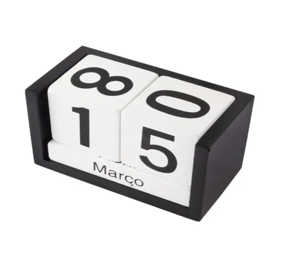 Calendário Mesa Madeira Dia Mês Importado Cubo Escritório - 2