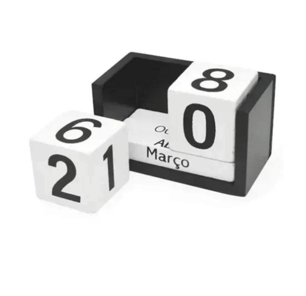 Calendário Mesa Madeira Dia Mês Importado Cubo Escritório - 3